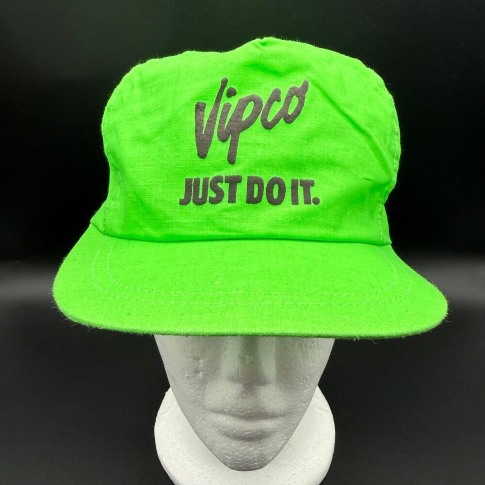 Vintage Vipco Just Do It Hat Cap Snapback Flat Bill Lime Green Made in USA - Picture 2 of 13